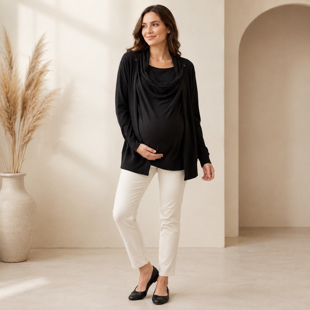 Motherhood Nursingwear Black Cowl Neck Nursing Sweater L/XL Cotton